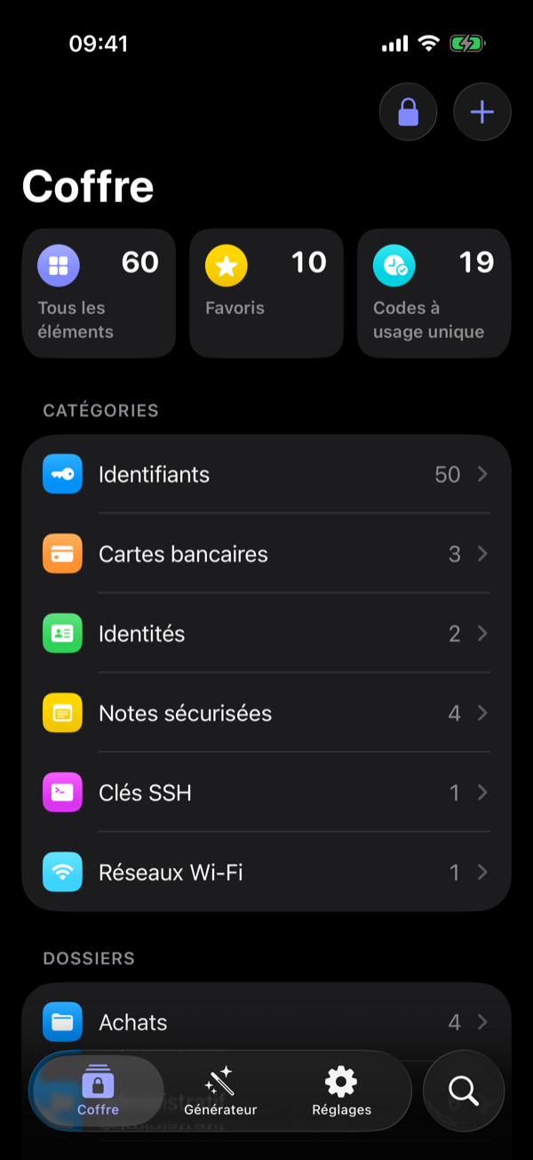 Verrou on iPhone: the vault home screen